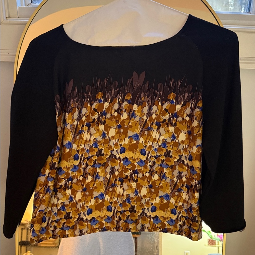 Tibi Black and Brown Floral Blouse